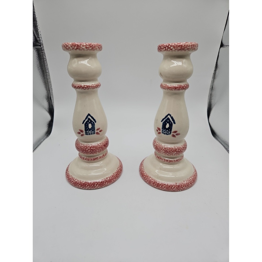 Set of 2 Hermitage Pottery Spongeware Large Taper Candle Holders Grandmacore